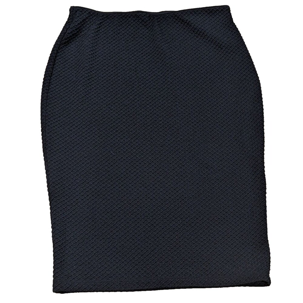 Apt 9 Black Pencil Skirt L Textured Stretchy Knee Length Closet Staple Workwear